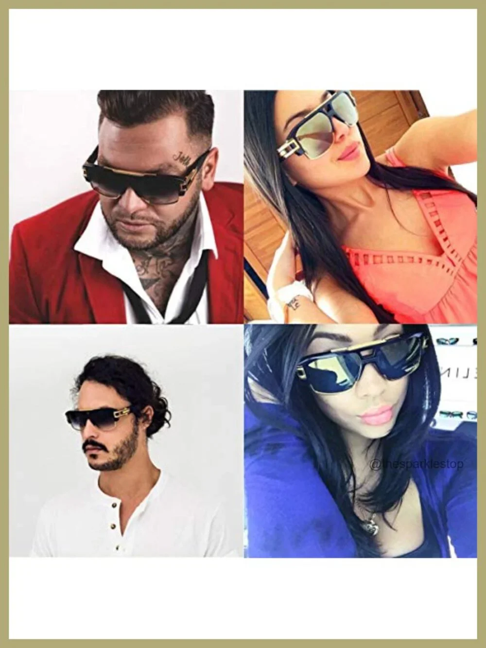 Vintage Oversized Square Sunglasses UV400 Protection Semi-Rimless Gold Alloy